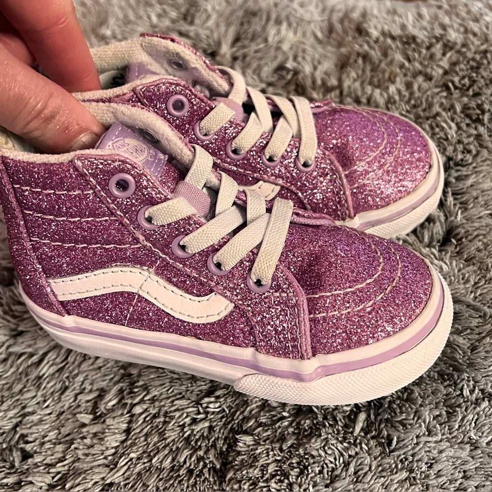 Vans Kids Glitter High-Top Sneakers in Purple and White